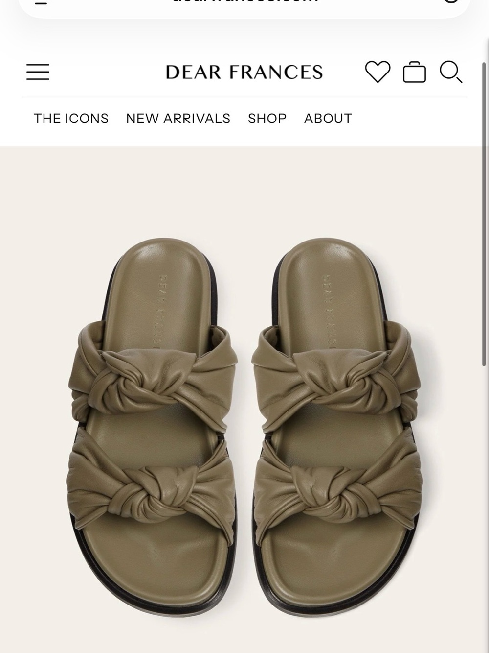 Dear Frances Olive Knot-Top Slide Sandals